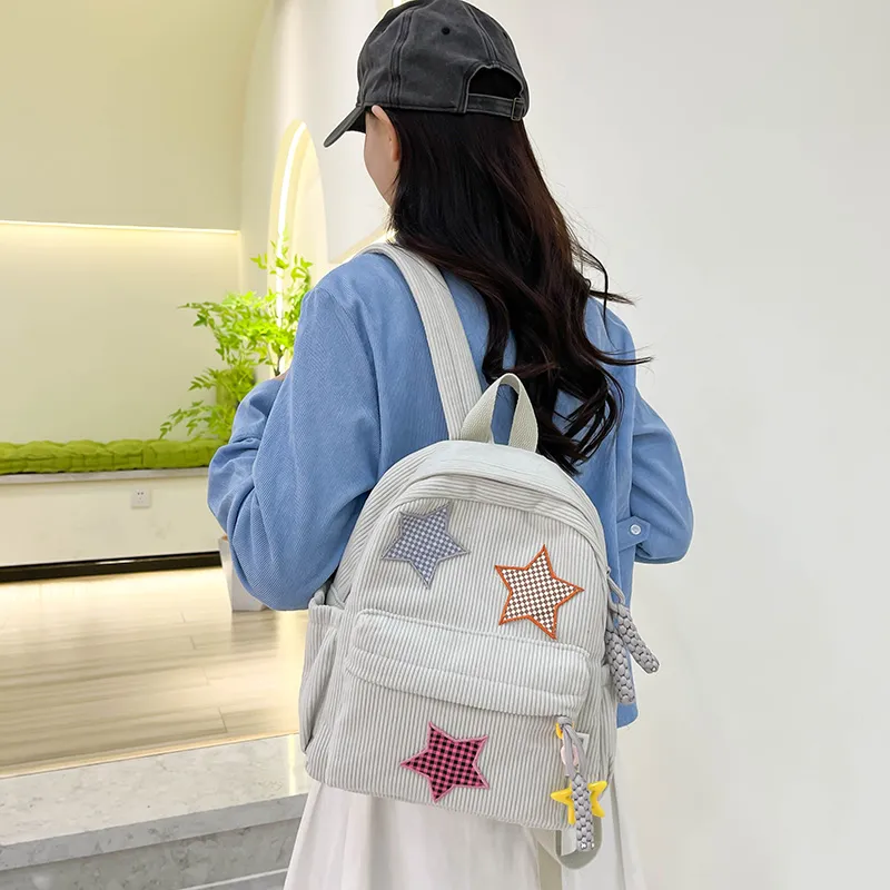 Deli Bear Corduroy Large Backpack Women's Red/Yellow/Khaki/White/Black/Green-35