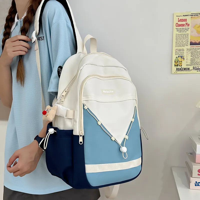 Deli Bear Nylon Backpack Unisex Khaki, Blue, White, Black-8