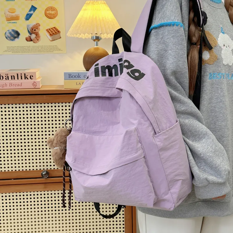 Deli Bear Nylon Backpack Regular Unisex White/Orange/Black/Purple/Green-10
