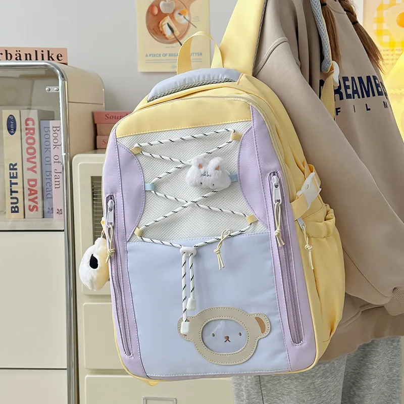 Deli Bear Polyester Backpack Women's Pink/Purple/Blue/Black/Yellow-19