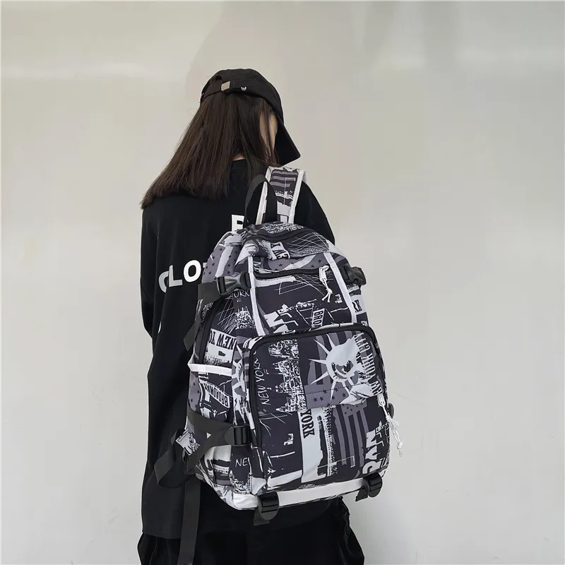 Deli Bear Nylon Backpack Backpack Travel Backpack Regular Unisex Washed White/Letter Black/Camouflage Black/Shoes White-7