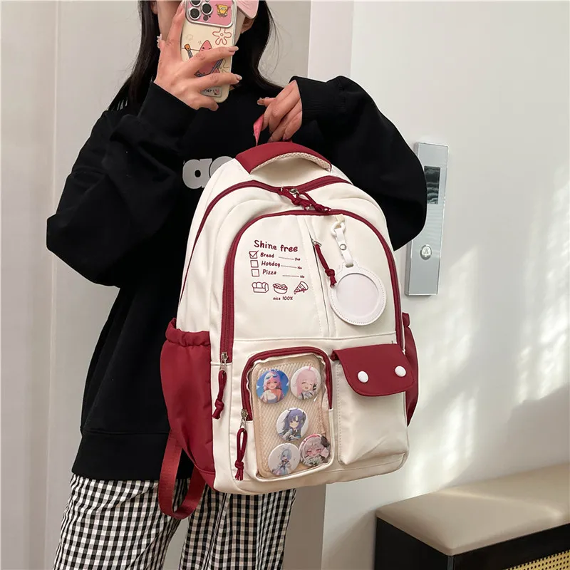 Deli Bear Nylon Backpack Regular Unisex Black/Pink/White/Khaki/Blue-11