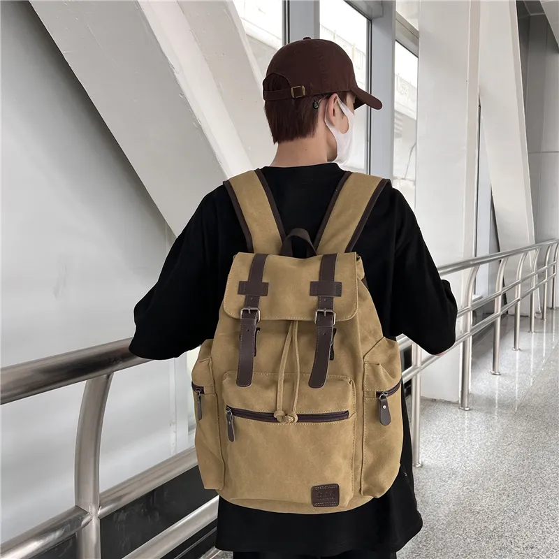 Deli Bear Canvas Backpack Regular Men's Gray/Black/Khaki/Coffee-6
