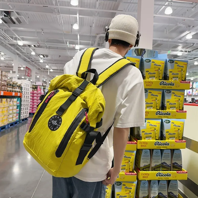 Deli Bear Nylon Fabric Backpack Unisex Black/Watermelon Red/Yellow/Light Gray-9