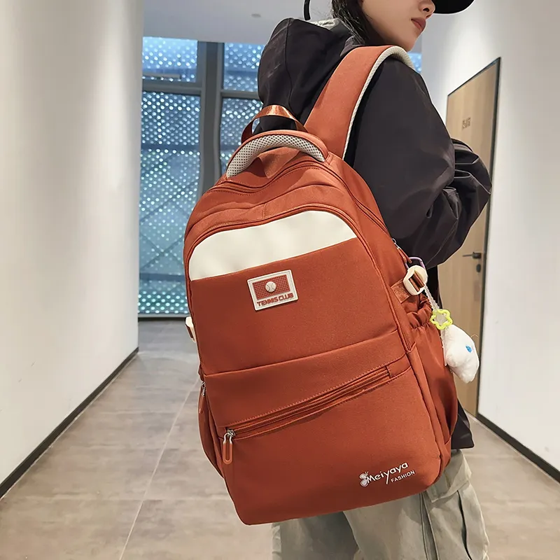 OUZIHUANG Nylon Backpack Regular Unisex Black/Gray/Orange/Purple/Khaki-10