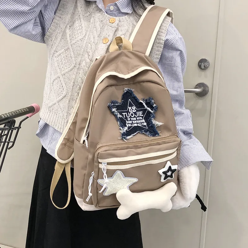 OUZIHUANG Oxford Backpack Regular Women's White/Khaki-1