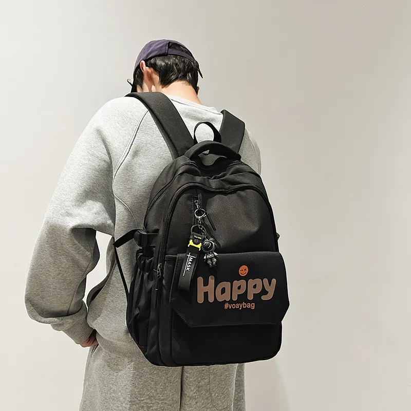 OUZIHUANG Nylon Backpack Unisex Black/White/Red/Blue/Khaki-1