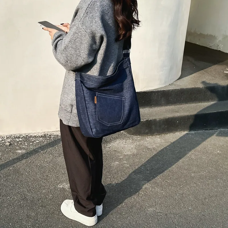 OUZIHUANG Denim Shoulder Bag Unisex-10