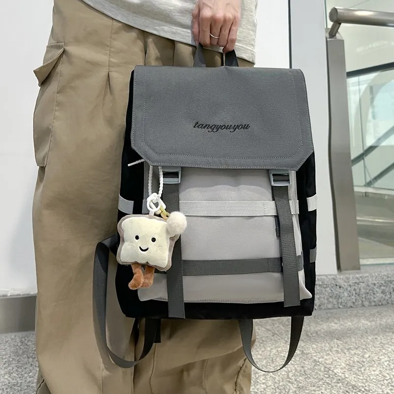 Deli Bear Oxford Backpack Regular Unisex Black Gray/Red Blue/Gray Coffee/Mandarin Yellow-7