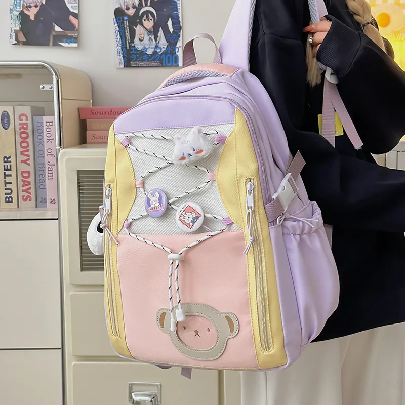 Deli Bear Polyester Backpack Women's Pink/Purple/Blue/Black/Yellow-6
