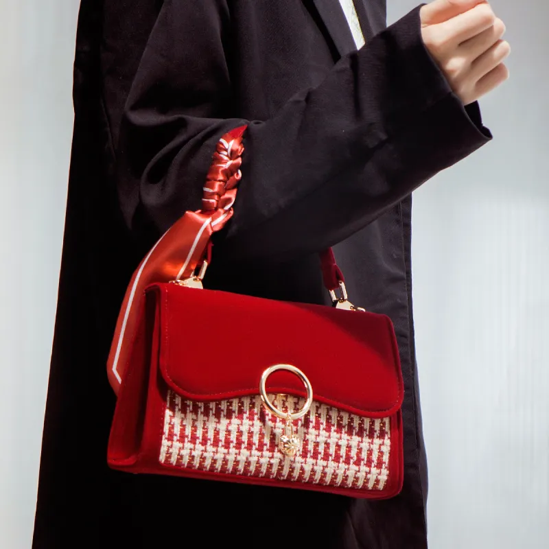OUZIHUANG Woolen Shoulder Bag, Crossbody Bag, Handbag Regular Women's Burgundy-4