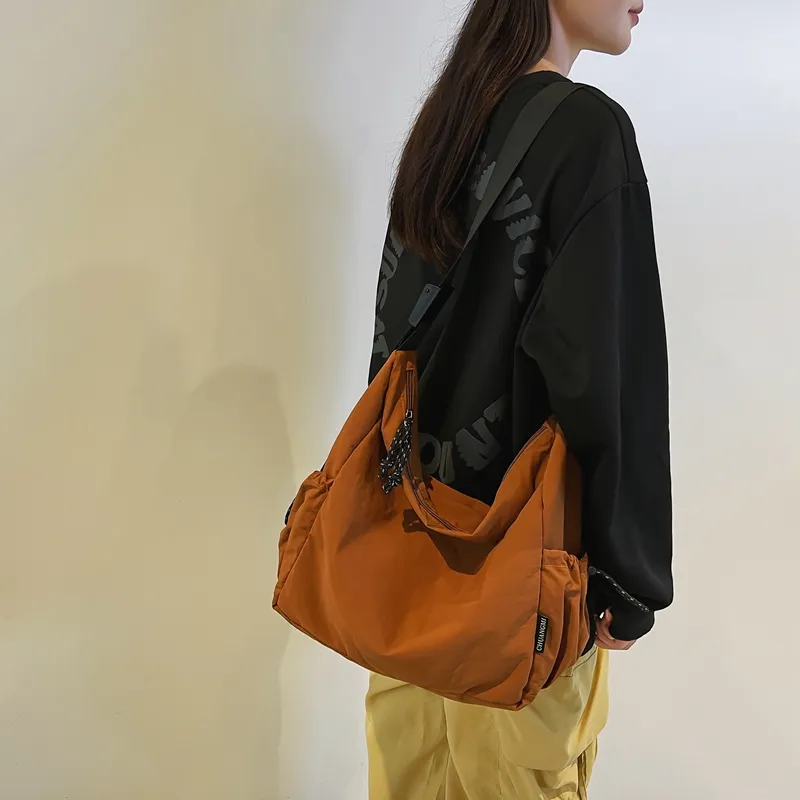 Deli Bear Nylon Fabric Crossbody Bag Shoulder Bag Large Size Unisex Black/Green/Brown/Khaki/Ecru-6