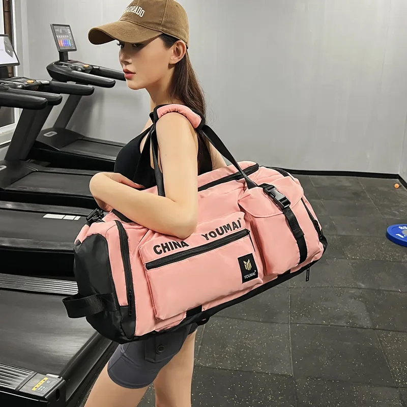 Deli Bear Nylon Gym Bag Unisex Black/Pink/Khaki/Red/Yellow/Army Green/Blue-7