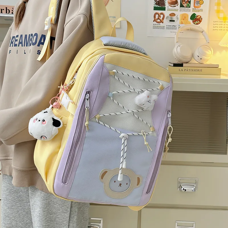 Deli Bear Polyester Backpack Women's Pink/Purple/Blue/Black/Yellow-18