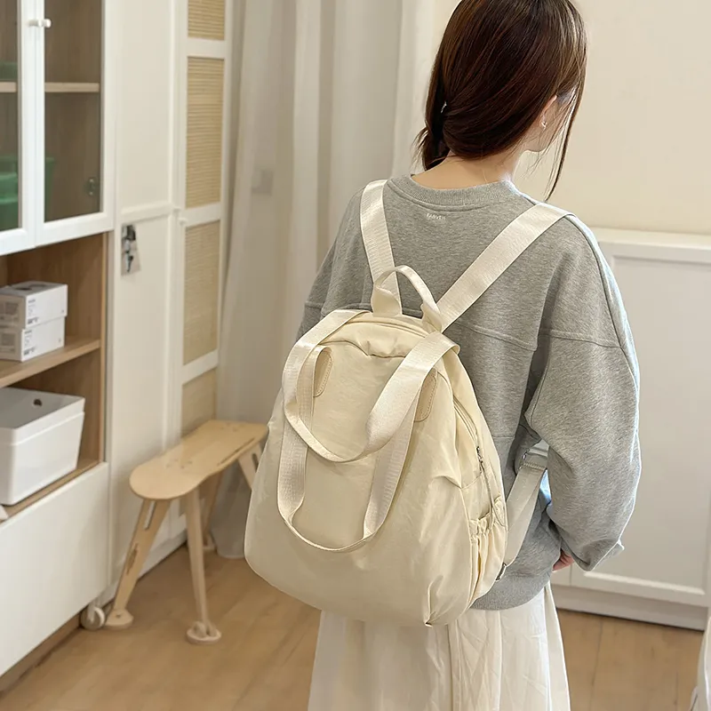OUZIHUANG Nylon Backpack Women's Black/Ecru/Khaki-7