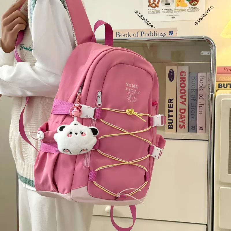 Deli Bear Nylon Backpack Unisex Pink/Blue/Black/Purple/Ecru-4