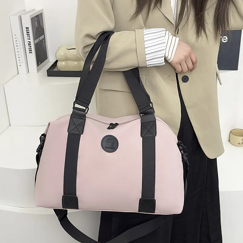 OUZIHUANG Nylon Travel Bag Unisex Khaki/Pink/Green/Black/Brown/Orange-6