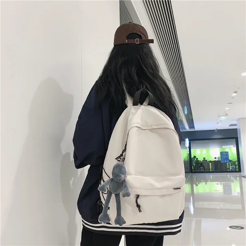 OUZIHUANG Nylon Backpack Unisex Black/White/Pink/Gray-9
