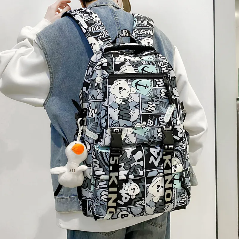 Deli Bear Nylon Carry Backpack Unisex Blue/Black/Purple/Red-9