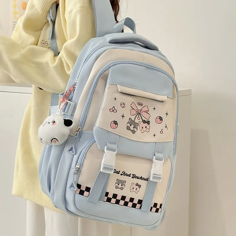 Deli Bear Nylon Backpack Women's Pink/Blue/Black/Yellow/Purple-9