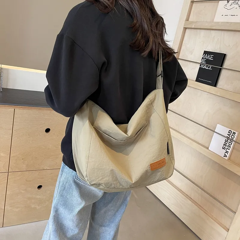 OUZIHUANG Nylon Shoulder Bag Crossbody Bag Regular Unisex Black/Khaki/Green/Ecru/Orange-26