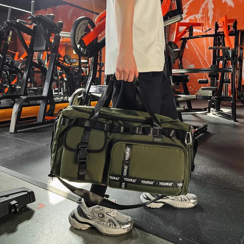 Deli Bear Nylon Gym Bag Unisex Black/Pink/Khaki/Blue/Yellow/Army Green-18