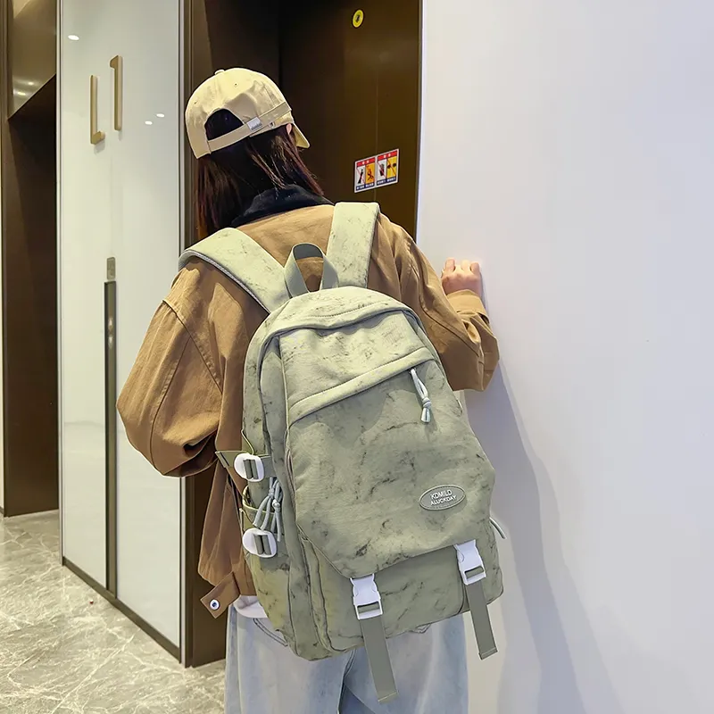 OUZIHUANG Nylon Backpack Regular Unisex Black/White/Green/Red-12