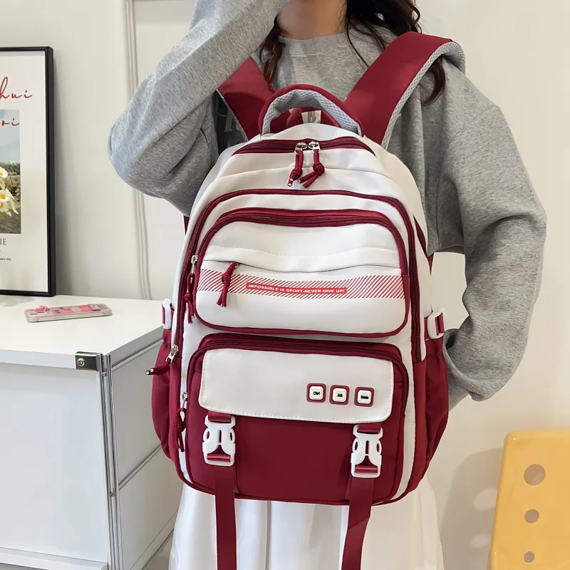 OUZIHUANG Nylon Backpack Women's Purple/Red/Green/Khaki/Black-3