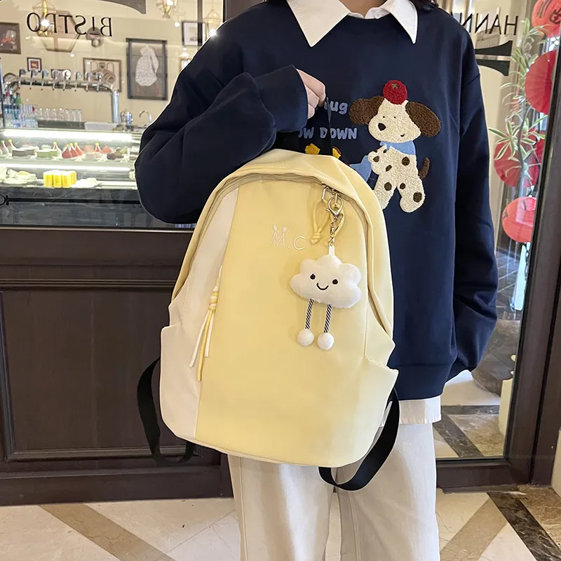 OUZIHUANG Nylon Backpack Regular Women's Lemon/Orange/Haze Blue/Classic Black/Withered Leaf Green-4