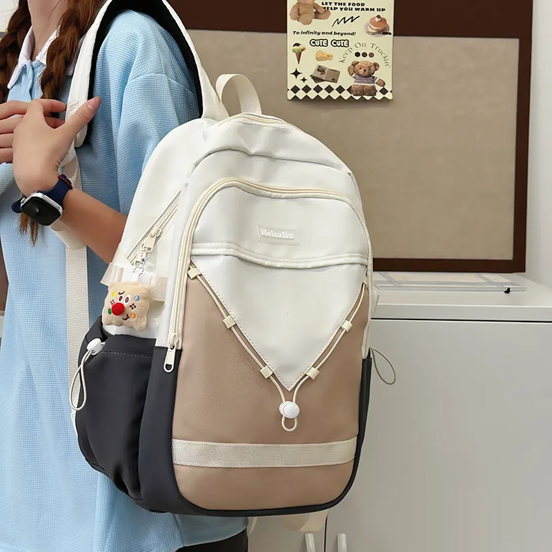 Deli Bear Nylon Backpack Unisex Khaki, Blue, White, Black-3