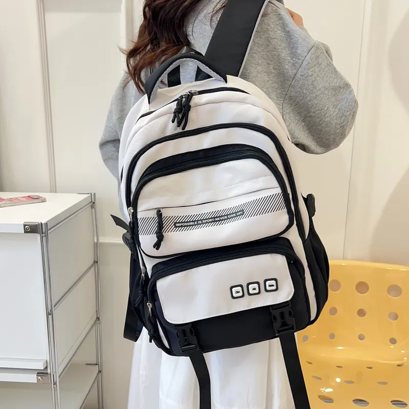 OUZIHUANG Nylon Backpack Women's Purple/Red/Green/Khaki/Black-16