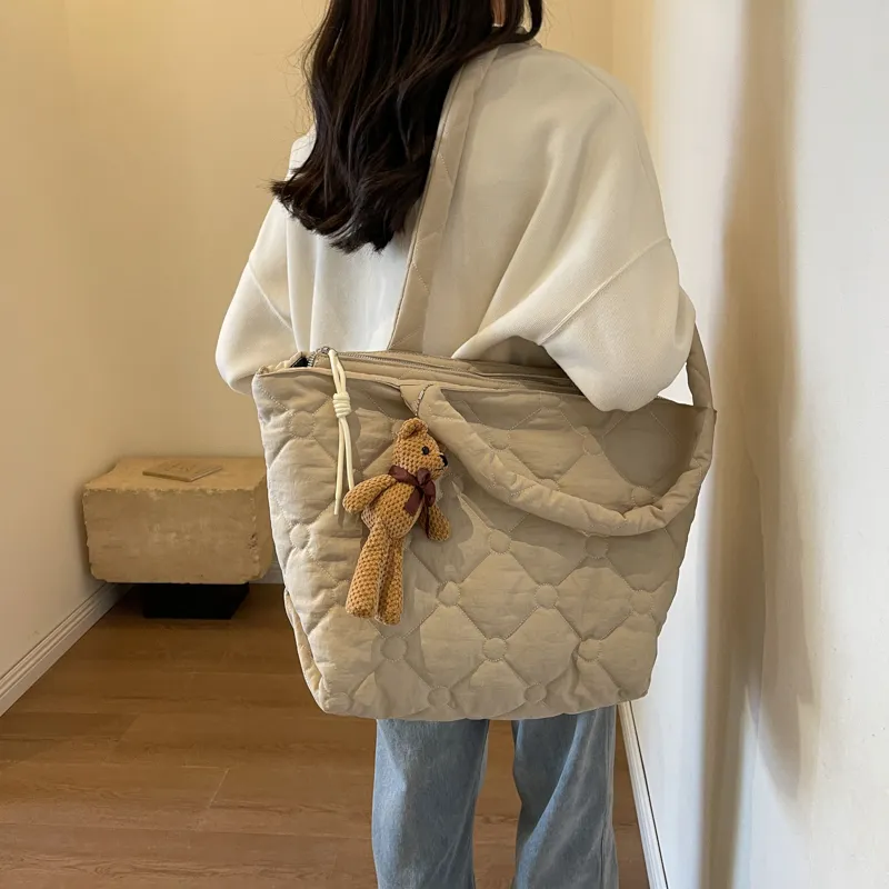 OUZIHUANG Canvas Tote Bag, Shopping Bag, Shoulder Bag Women's Coffee/Khaki/Ecru/Black-19