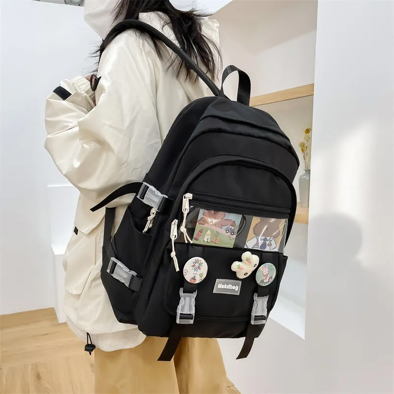 Deli Bear Canvas Backpack Regular Women's White/Black/Pink/Blue-7