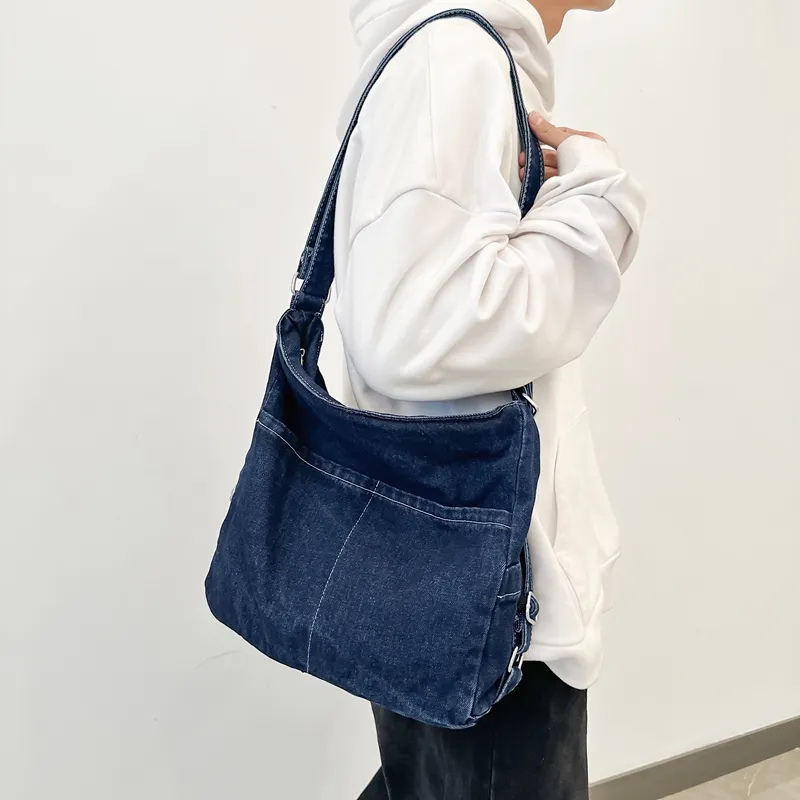 OUZIHUANG Denim Crossbody Bag, Shoulder Bag Regular Unisex Black/Light Blue/Dark Blue/Vintage Blue-19