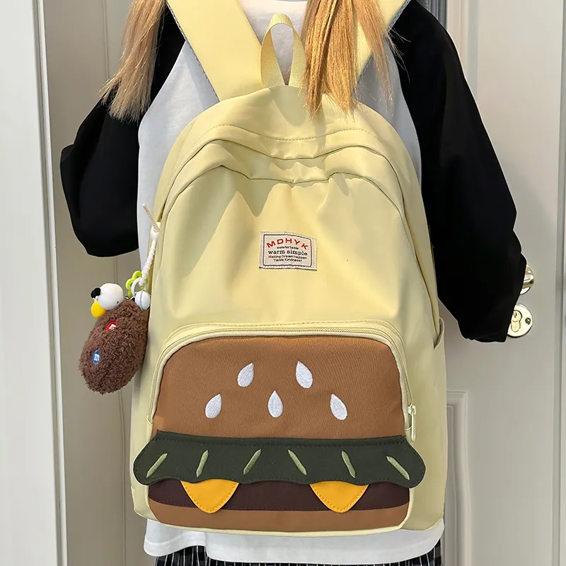 Deli Bear Nylon Backpack Unisex Yellow/White/Brown/Khaki-3