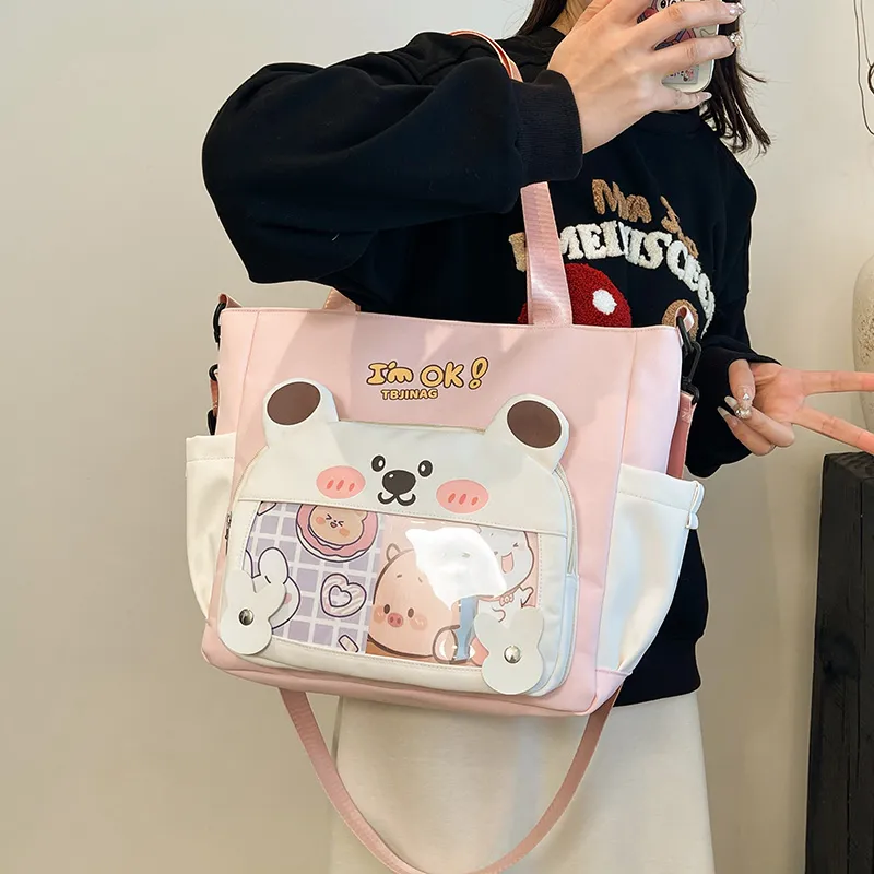 Deli Bear Oxford Shoulder Bag Women's Pink/Purple/Khaki/Saffron/Black-1