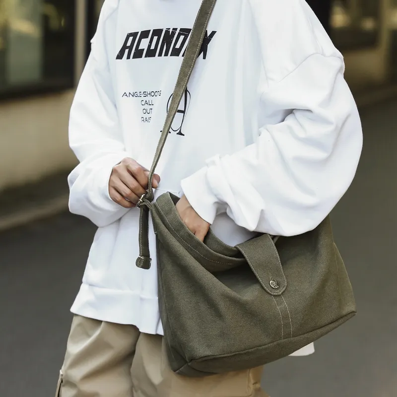 Deli Bear Canvas Canvas Bag Solid Color Crossbody Bag Shoulder Bag Regular Unisex Black/Green Brown Gray-9