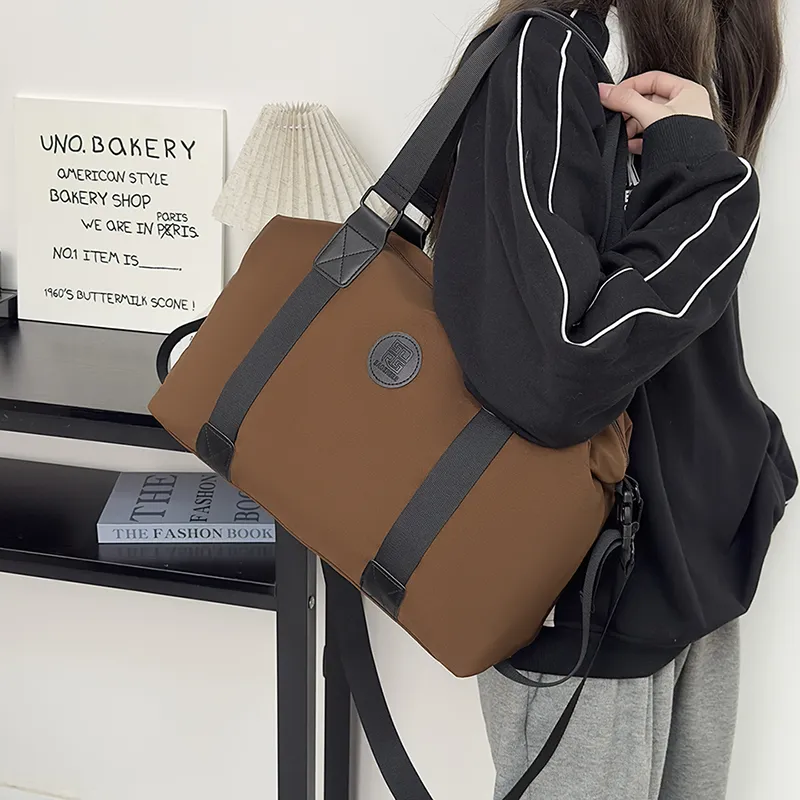 OUZIHUANG Nylon Travel Bag Unisex Khaki/Pink/Green/Black/Brown/Orange-21