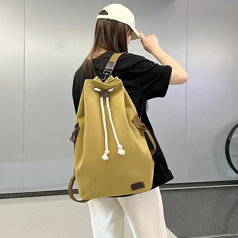 Deli Bear Canvas Backpack Unisex Light Gray/Black/Khaki-13