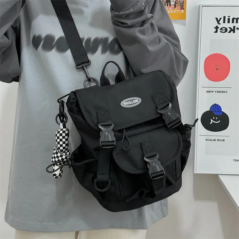Deli Bear Nylon Backpack Crossbody Bag Regular Unisex Gray/White/Black-20