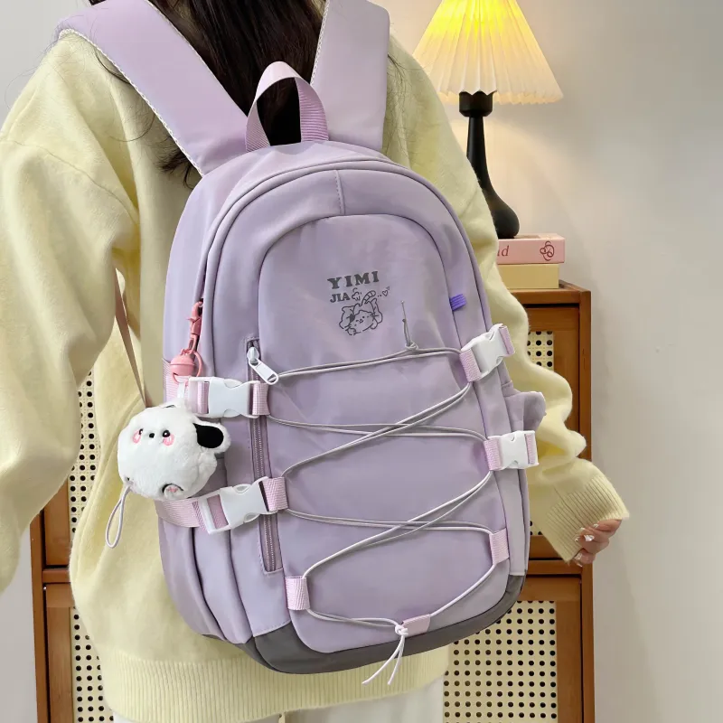 Deli Bear Nylon Backpack Unisex Pink/Blue/Black/Purple/Ecru-12