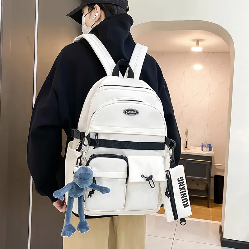 Deli Bear Nylon Backpack Unisex Ecru Light Gray Blue Black-3