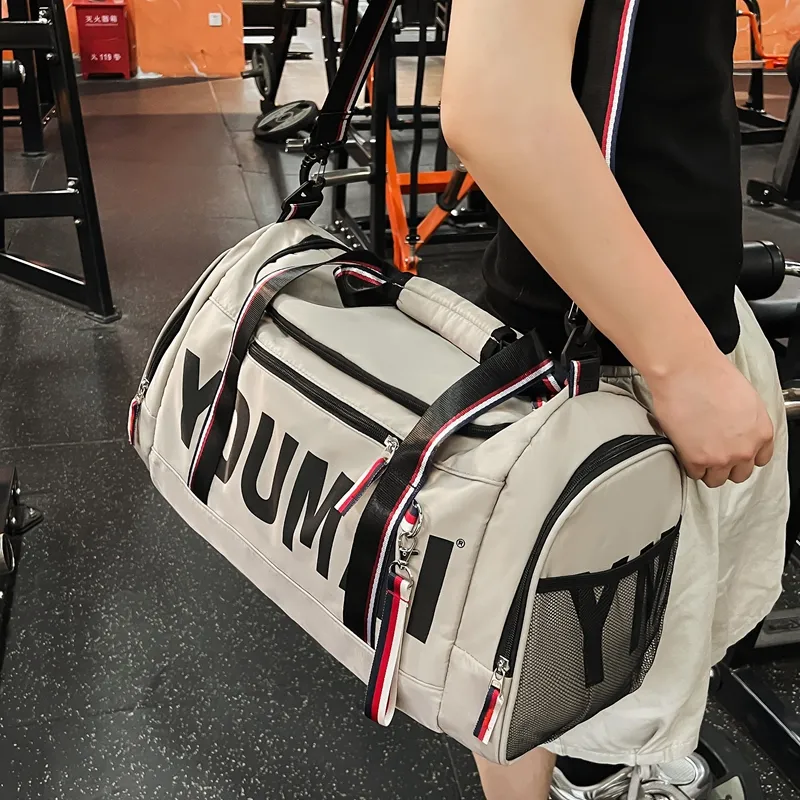 Deli Bear Nylon Gym Bag Unisex Black Khaki/Red/Pink-10