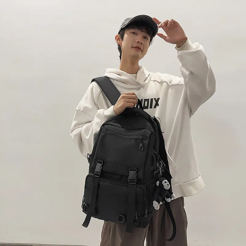 Deli Bear Nylon Backpack Large Size Unisex Black-3