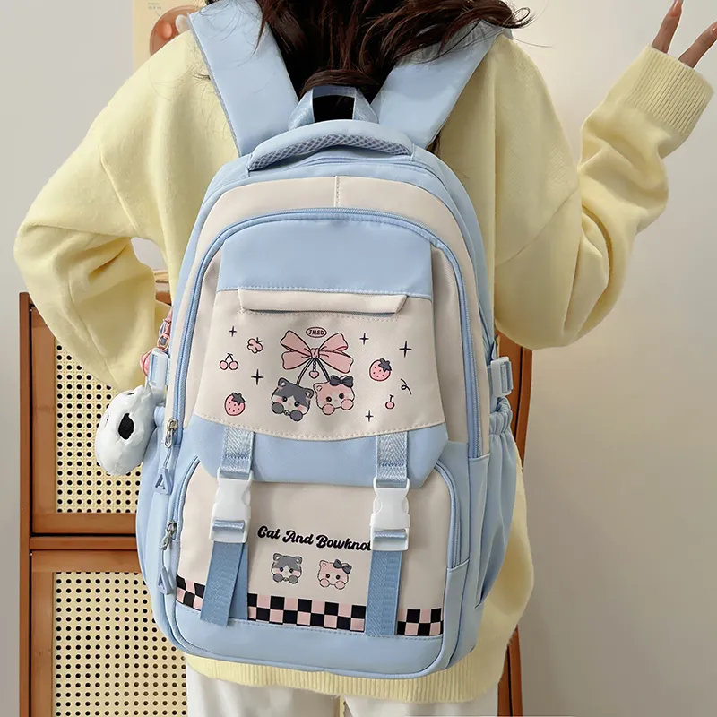 Deli Bear Nylon Backpack Women's Pink/Blue/Black/Yellow/Purple-7