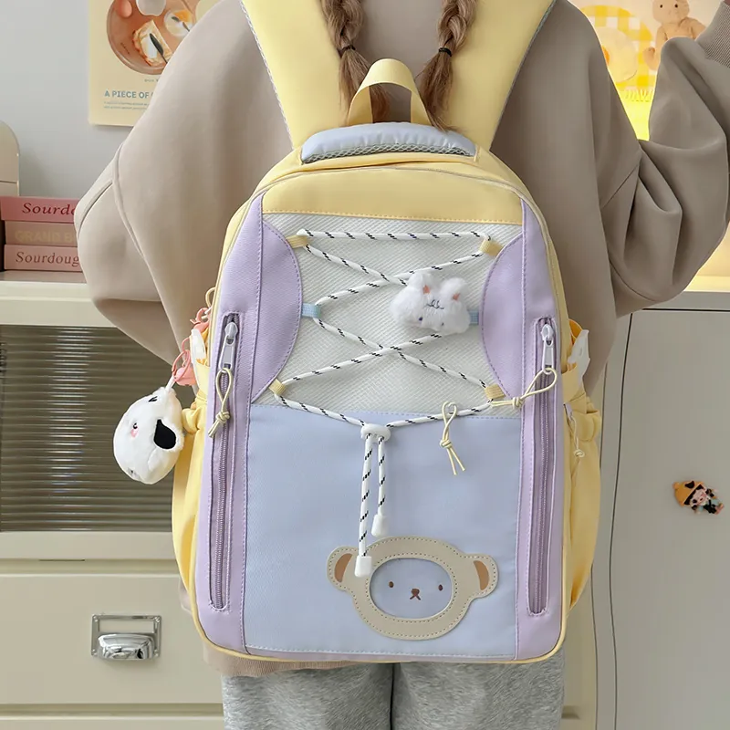 Deli Bear Polyester Backpack Women's Pink/Purple/Blue/Black/Yellow-20