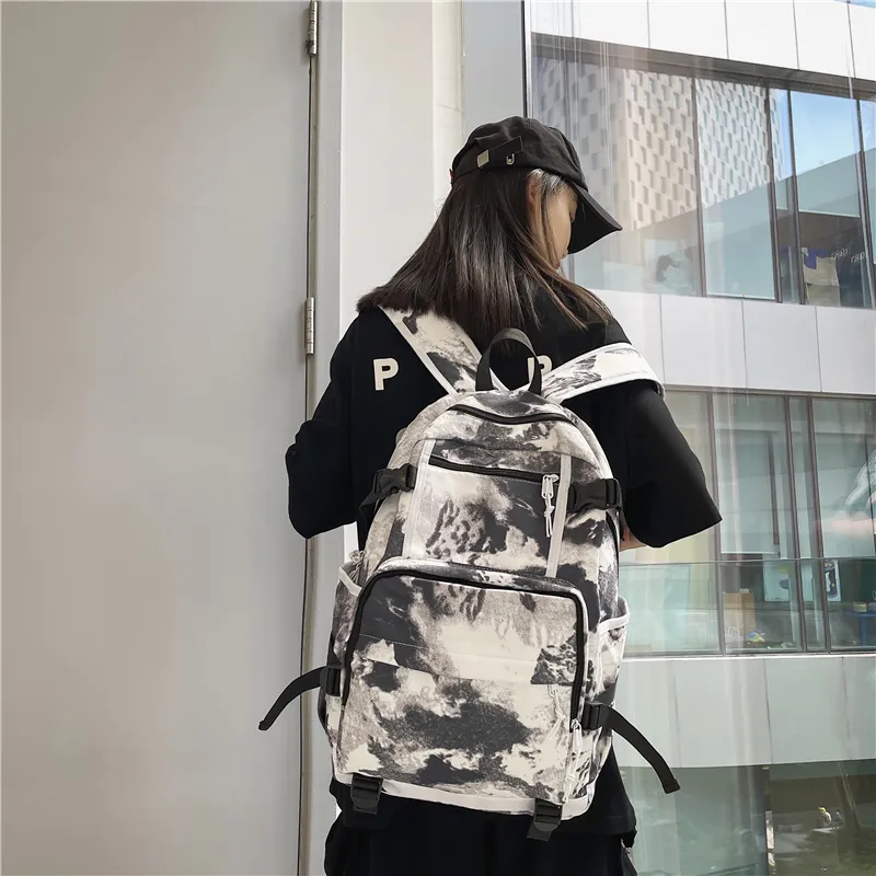 Deli Bear Nylon Backpack Backpack Travel Backpack Regular Unisex Washed White/Letter Black/Camouflage Black/Shoes White-1