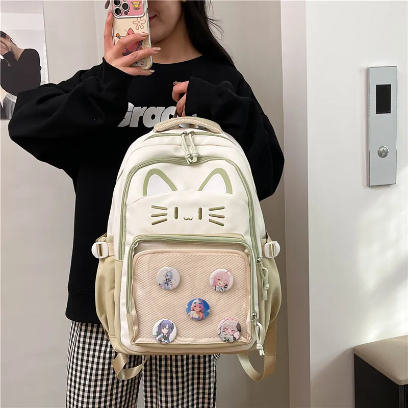 Deli Bear Nylon Backpack Regular Unisex Black/Pink/Light Green/Blue/Dark Green-12