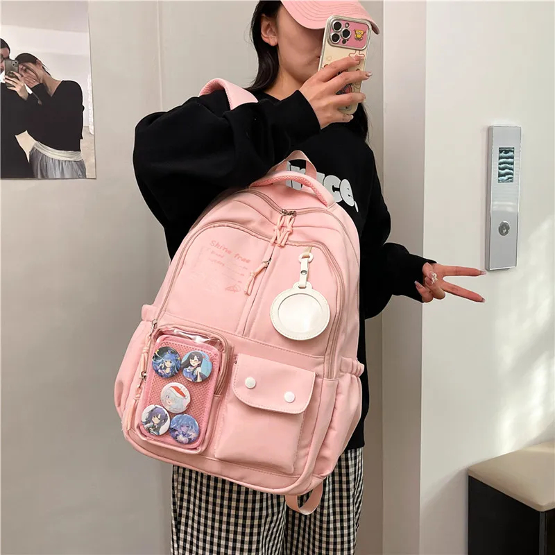Deli Bear Nylon Backpack Regular Unisex Black/Pink/White/Khaki/Blue-8