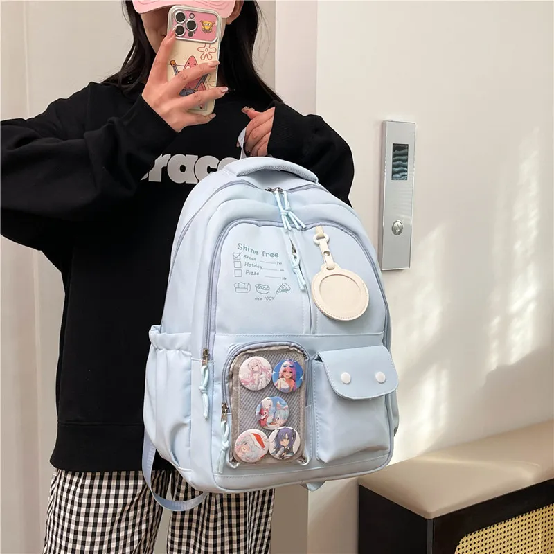 Deli Bear Nylon Backpack Regular Unisex Black/Pink/White/Khaki/Blue-21